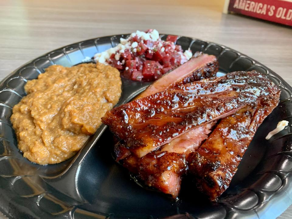 Captain's Barbecue ribs, beet salad and mashed yams.