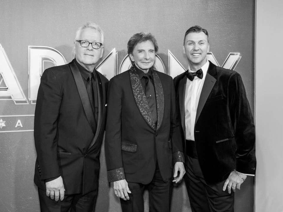 (From left): Bruce Sussman, Barry Manilow and choreographer Warren Carlyle at opening night of "Harmony" on Broadway.