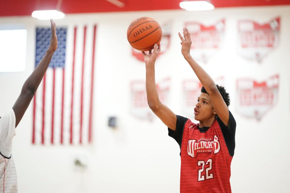 Westerville South junior Kruz McClure shoots during practice at the school on Jan. 8.