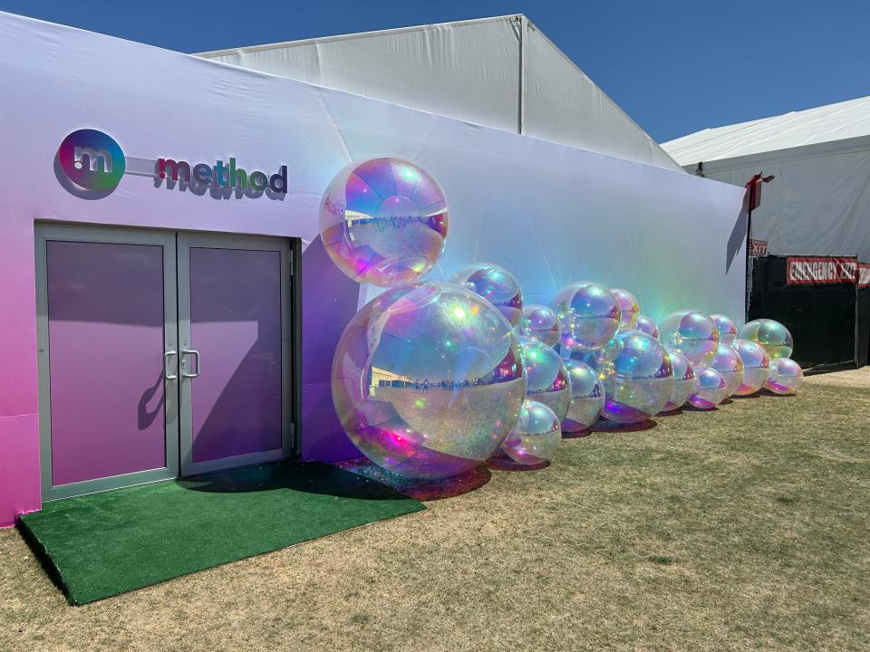 A tent for Method Products, tucked between the Sonora and Gobi tents, offers festivalgoers a chance to shine with glimmering hair and beard products.