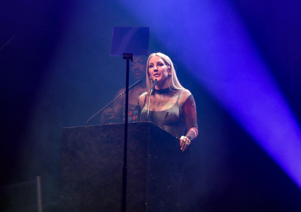 LONDON, ENGLAND - NOVEMBER 19: Ellie Goulding presents on stage at the Gay Times Honours 2021 at Magazine London on November 19, 2021 in London, England. (Photo by Darren Bell/Getty Images for Gay Times)