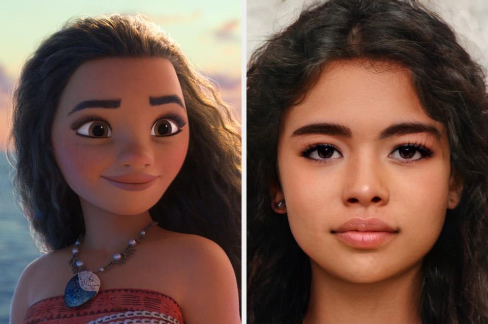 Side-by-side of animated Moana and AI Moana