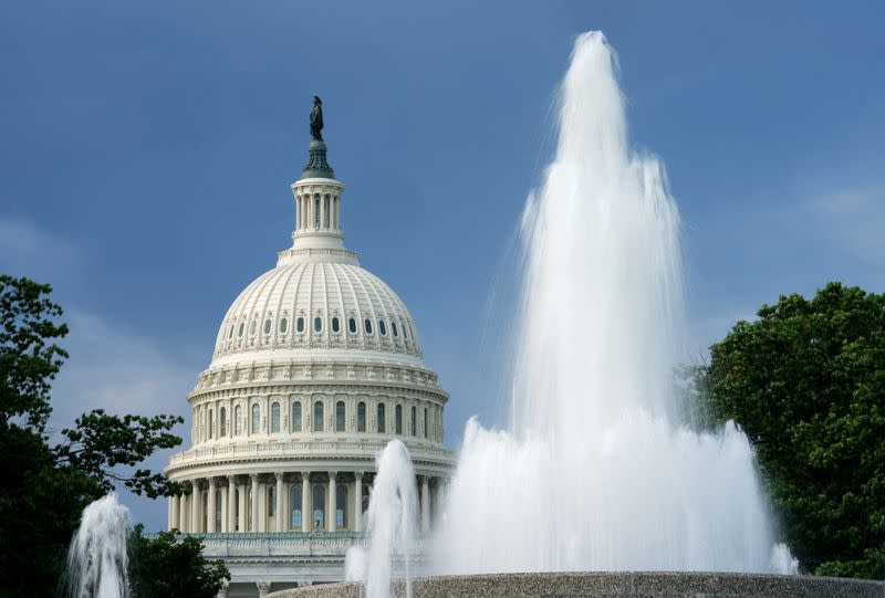 A fountain in front of the U.S. Capitol in Washington