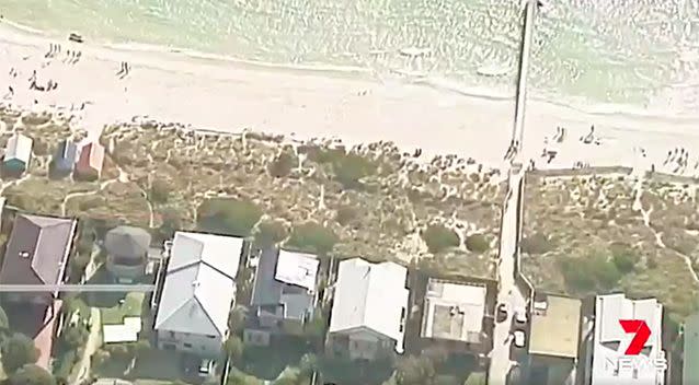 Aerial scenes of Chelsea Beach, where the body was found. Photo: 7 News