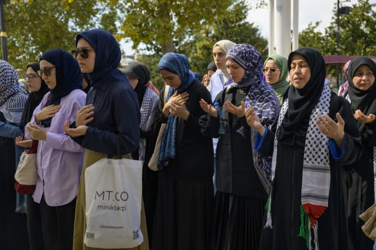 Some mourners have already attended a prayer ceremony in memory of Aysenur Ezgi Eygi at a mosque in Istanbul (Yasin AKGUL)