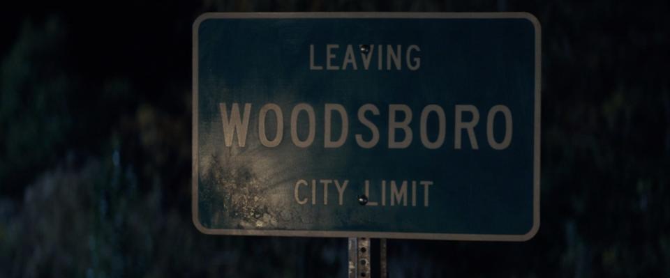 a leaving woodsboro city limit sign