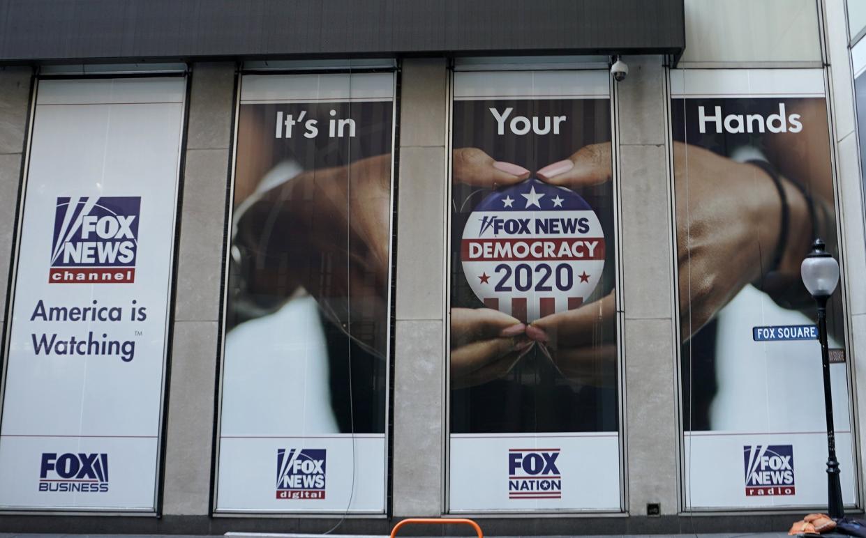 One of the displays outside of the Fox News headquarters on 6th Avenue in New York. (TIMOTHY A. CLARY via Getty Images)