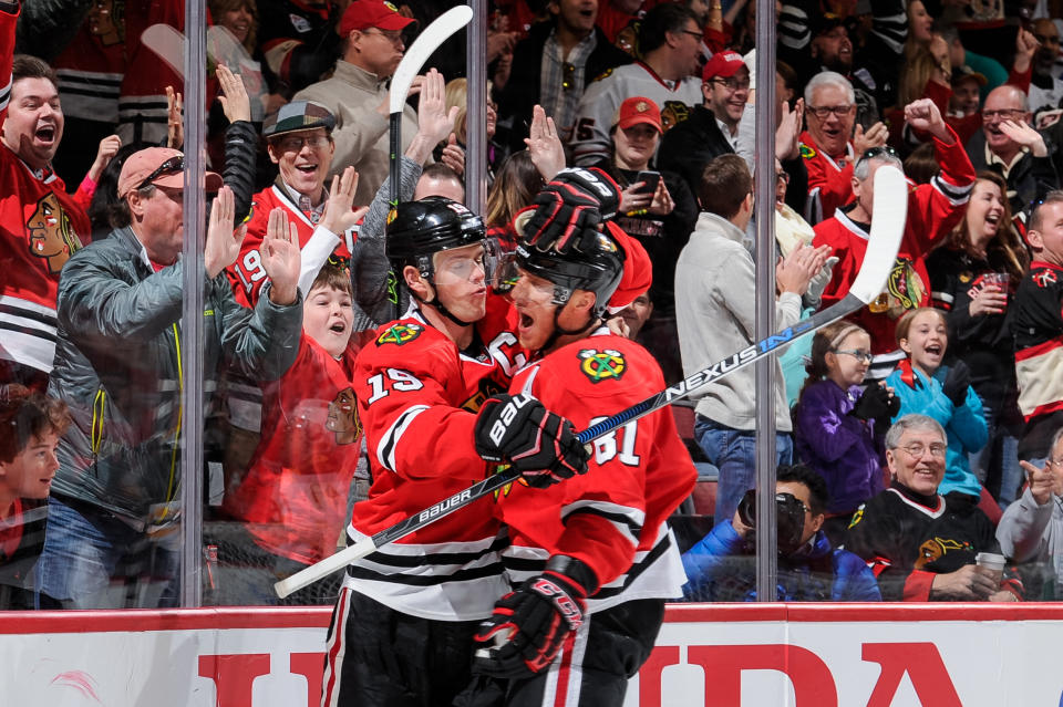 The Blackhawks were one of the NHL's best teams when Hossa (81) was playing alongside Toews (19). (Photo by Bill Smith/NHLI via Getty Images)