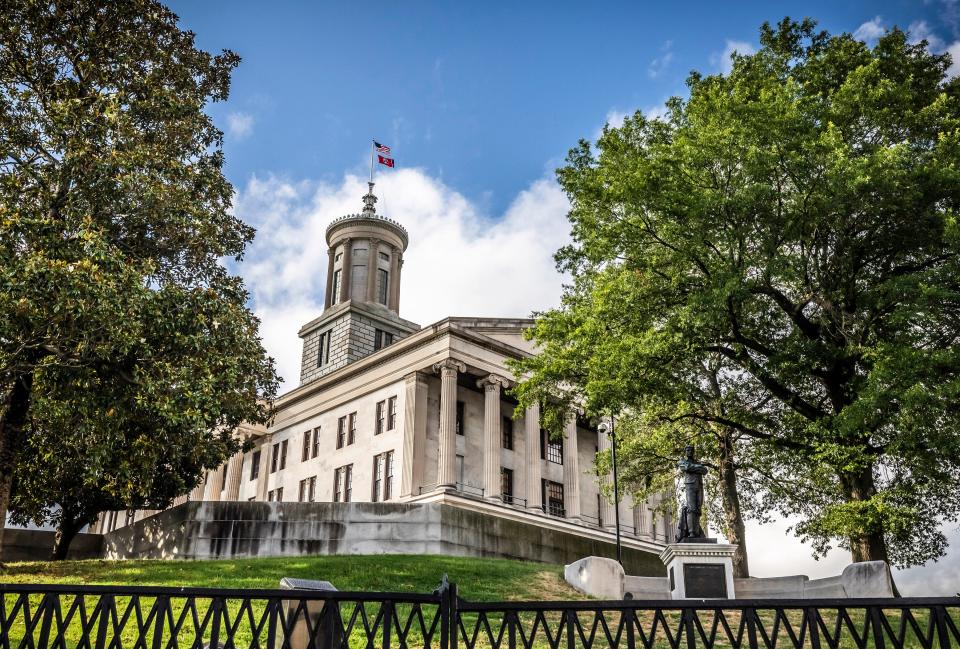 The Tennessee state Capitol: The Capitol opened in 1859 on a hill overlooking the city of Nashville. Architect William Strickland designed the building and is buried in its north facade after dying during construction. The tombs of President James K. Polk and his wife are on the Capitol grounds. Source: https://www.tn.gov/museum