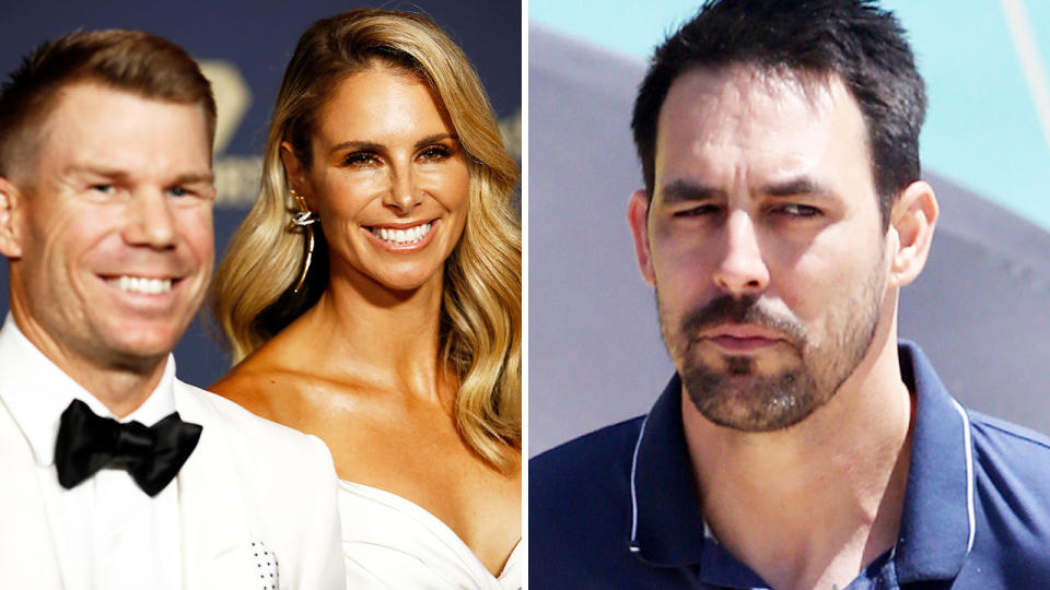 Candice and David Warner, pictured here alongside Mitchell Johnson.