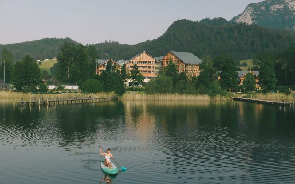 Paddleboarding on Altaussee makes for gentle exercise