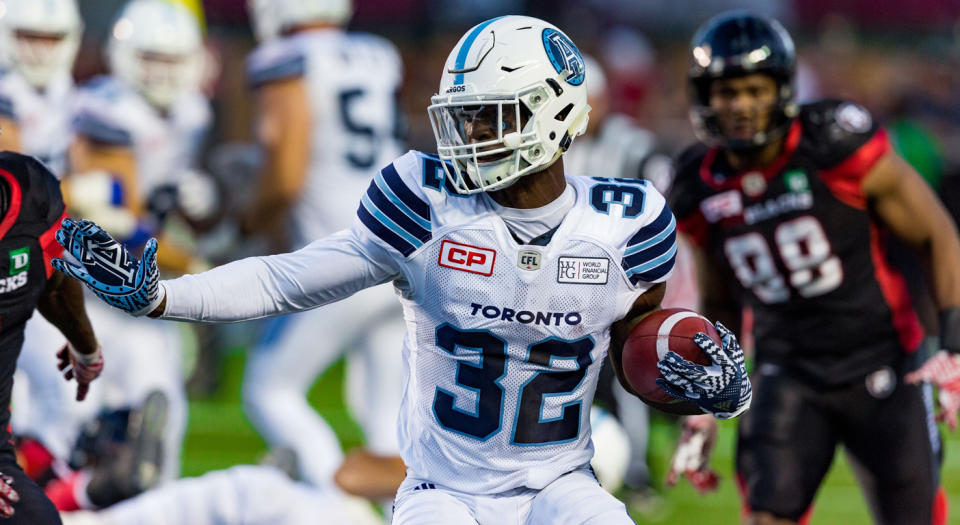 Toronto Argonauts running back James Wilder Jr. is using his platform to encourage others to donate to a worthy cause. (Photo by Richard A. Whittaker/Icon Sportswire via Getty Images)