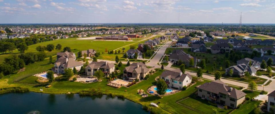 Aerial image of single family homes in Bettendorf Iowa USA