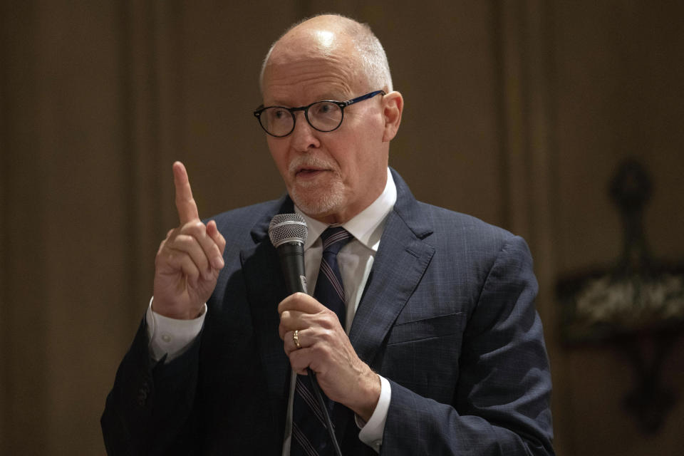 FILE _ Former Chicago Public Schools CEO Paul Vallas participates in a forum with other Chicago mayoral candidates hosted by the Chicago Women Take Action Alliance Jan. 14, 2023, at the Chicago Temple in Chicago. (AP Photo/Erin Hooley, File)