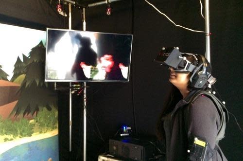 Woman wearing virtual reality headset