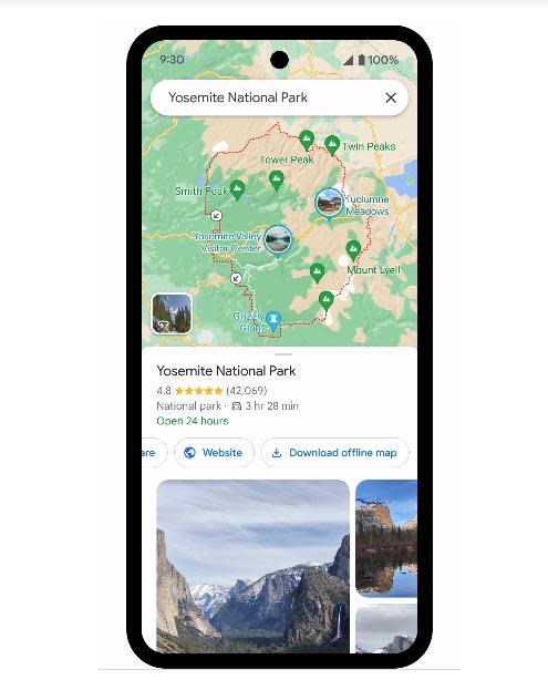 用戶可下載國家公園的離線地圖，方便沒有網路收訊時查找資料。（圖／翻攝自Google官網）