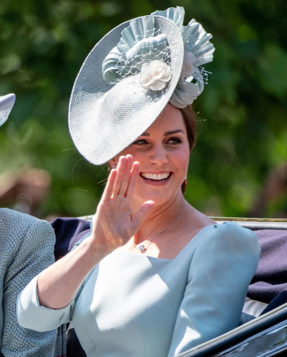 <p>Another close-up photo of Duchess Kate, where you can really see the details in her hat.</p>