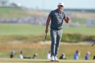 Jun 17, 2018; Southampton, NY, USA; Brooks Koepka reacts on the fifteenth green during the final round of the U.S. Open golf tournament at Shinnecock Hills GC - Shinnecock Hills Golf C. Mandatory Credit: Brad Penner-USA TODAY Sports