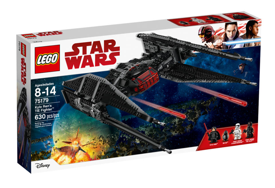 <p>“The Resistance has been spotted! Put Kylo into the cockpit of his super-fast TIE Fighter and blast off in hot pursuit. When you get close, push the triggers to fire the spring-loaded missiles and send those Resistance ships spinning out of control!” $79.99 (Lego) </p>