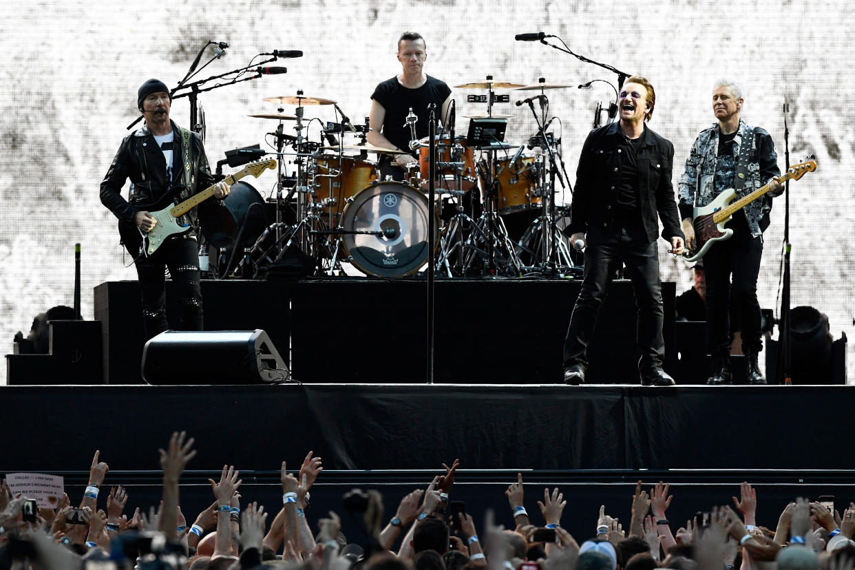 Bono sings as U2 perform during their U2: The Joshua Tree Tour, at Twickenham Stadium, London, Britain, July 8, 2017. REUTERS/Dylan Martinez