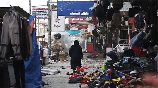 Bodies were blasted apart and shops were left obliterated by air strikes which were visible from the sky. Photo: Mosul Eye