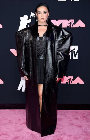 <p>Dimitrios Kambouris/Getty</p> Demi Lovato brought their edgy style to the 2023 VMAs with an all-black ensemble.