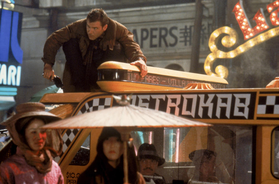 Harrison Ford on the set of "Blade Runner", directed by Ridley Scott. (Photo by Sunset Boulevard/Corbis via Getty Images)