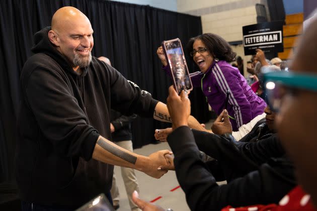 Pennsylvania Lt. Gov. John Fetterman, now the Democratic nominee for U.S. Senate, greets supporters as he enters his first rally in Philadelphia on Saturday. (Photo: Ryan Collerd/Associated Press)