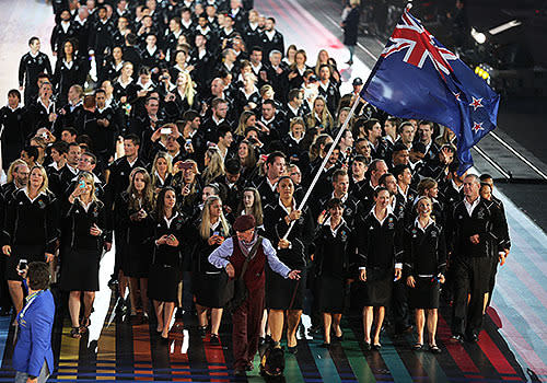 The New Zealand team enter