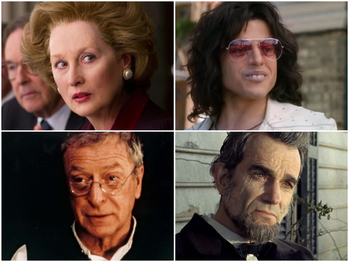 Clockwise from top right: Rami Malek, Daniel Day-Lewis, Michael Caine and Meryl Streep (Fox/Miramax/Pathe)