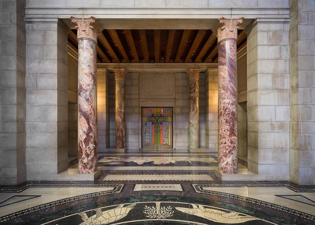 Entrance to the Senate Chamber in the Nebraska State Capitol building in Lincoln.