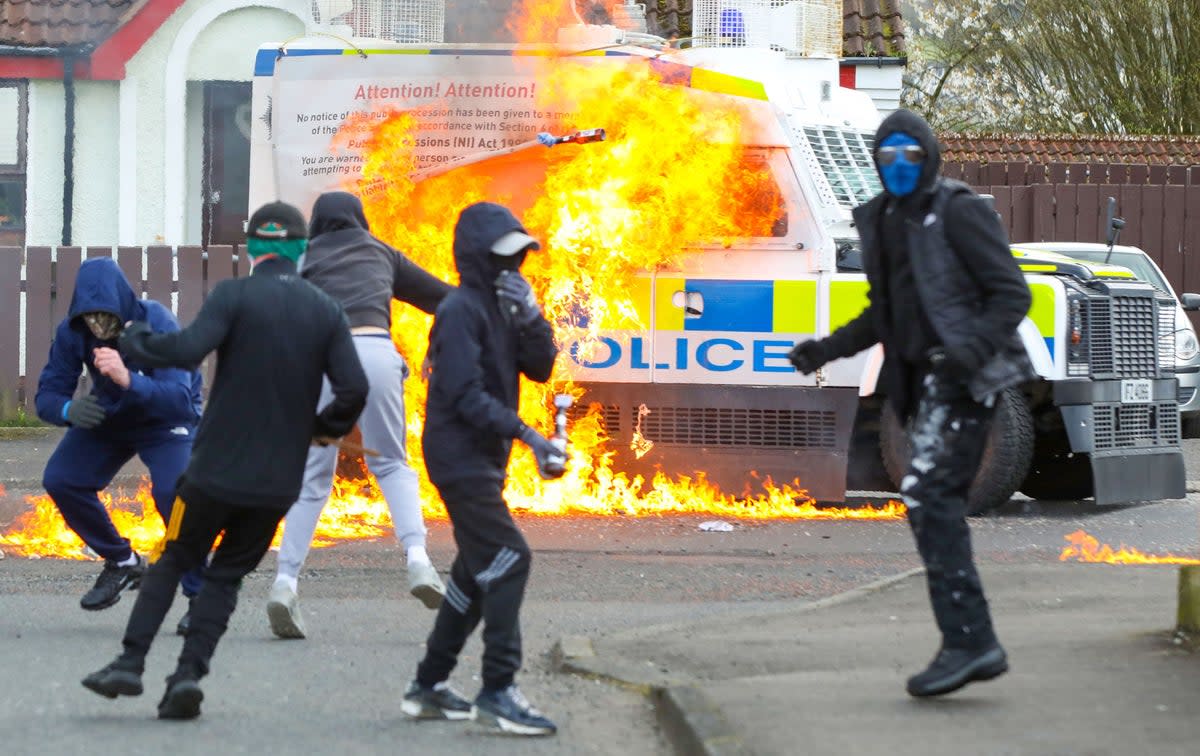 Masked youths attacked a Police landrover with petrol bombs in April after Republicans took part in a march to commemorate the 1916 Easter Rising (AFP/Getty)