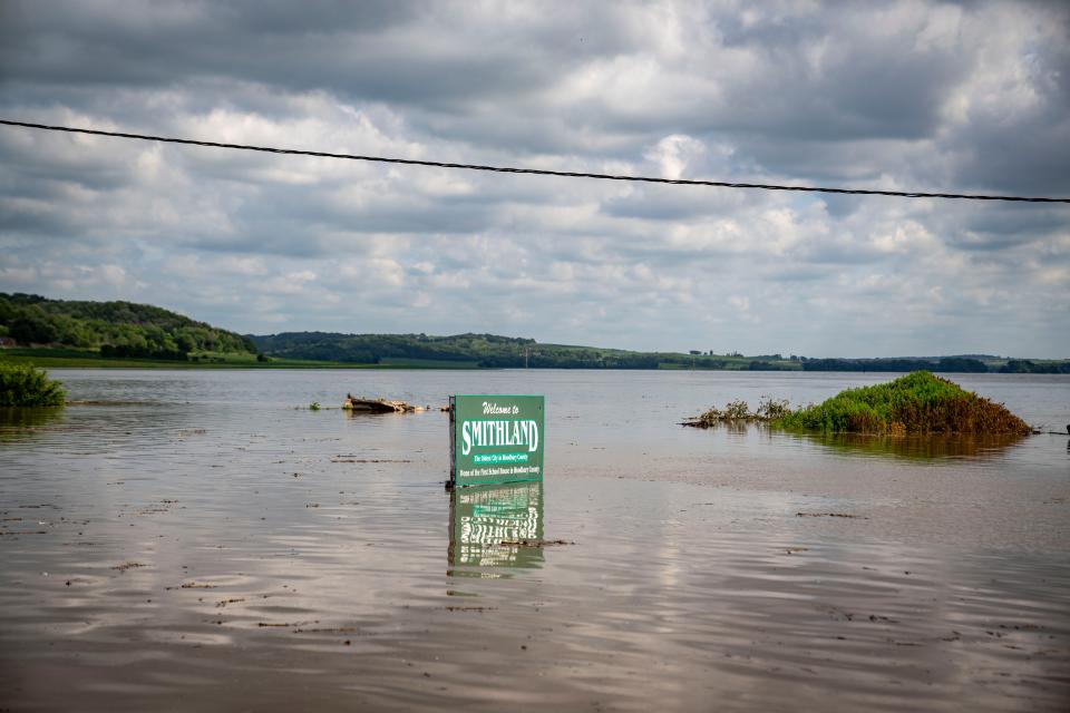 The Little Sioux River floods Smithland, Tuesday, June 25, 2024.