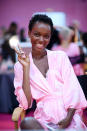 <p>Newcomer Herieth Paul already knows the key to being a Victoria’s Secret model: the peace sign pose. <em>(Photo: Getty Images)</em> </p>