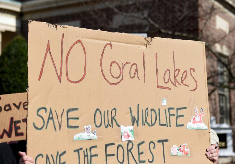 People protest overdevelopment in Sussex County Thursday, March 10, 2022, at The Circle in Georgetown, Delaware.