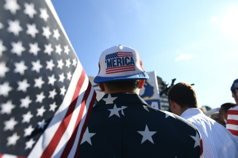 A Donald Trump supporter at Hofstra University in New York