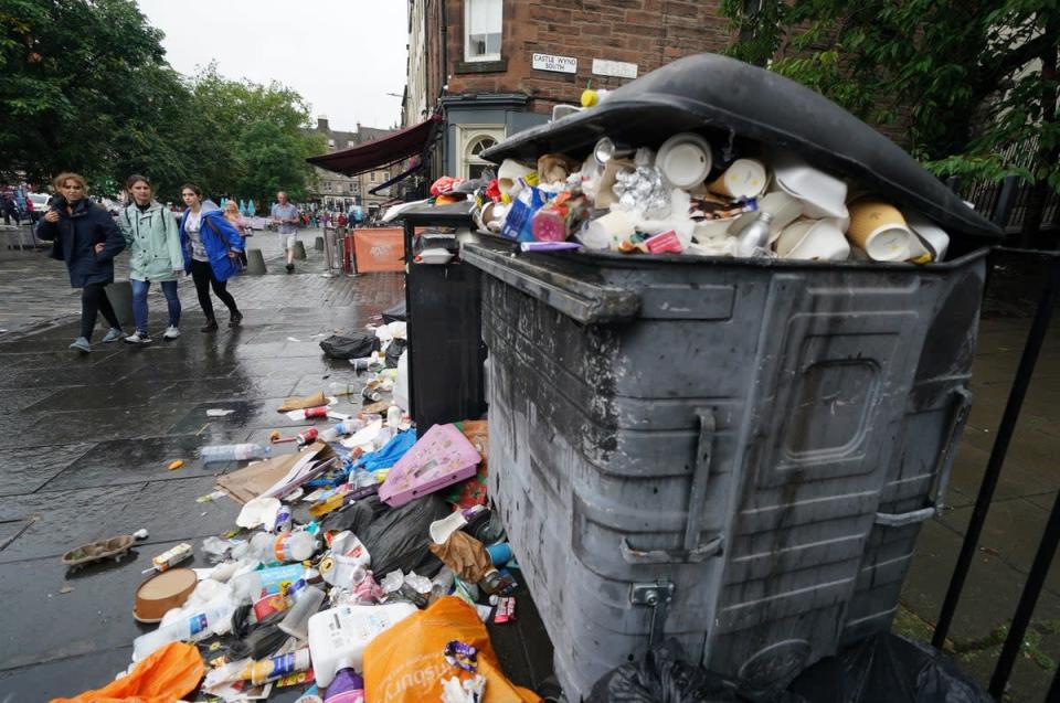 Council cleansing staff in Edinburgh have been out on strike since August 18, with bins overflowing across the capital. (Andrew Milligan/PA)