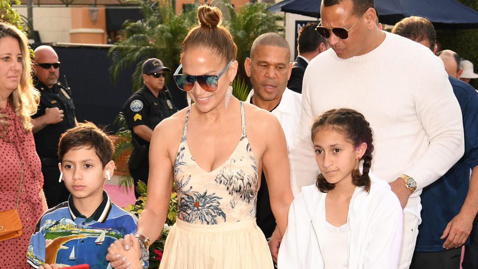 Mandatory Credit: Photo by Larry Marano/Shutterstock (10539314l)Jennifer Lopez, Emme Maribel Muniz, Maximilian David Muniz and Alex RodriguezPegasus World Cup, Hallandale Beach, Florida, USA - 25 Jan 2020.