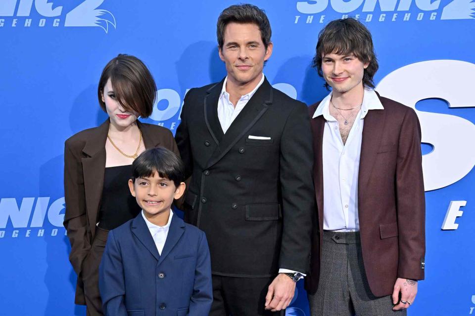 <p>Axelle/Bauer-Griffin/FilmMagic</p> Mary James Marsden, William Luca Costa-Marsden, James Marsden and Jack Marsden attend a 2022 screening of 