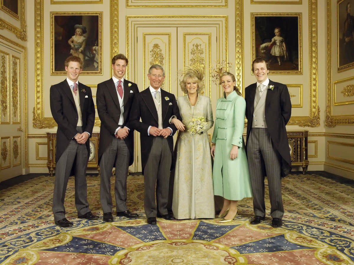 The Prince of Wales and the Duchess of Cornwall choose photograph taken by Hugo Burnand at their April 2005 wedding as their Christmas card (PA)