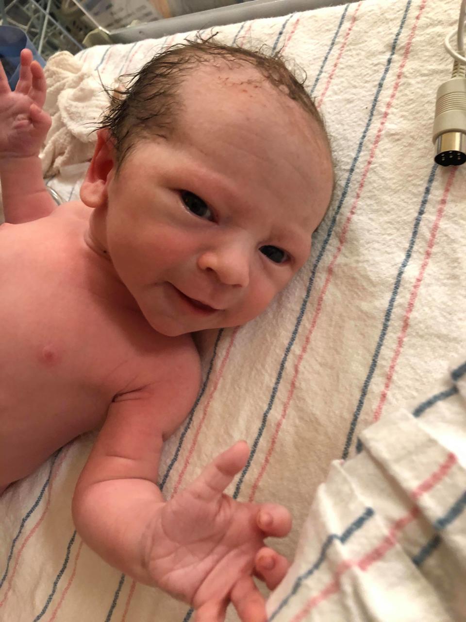 Baby Liam came as a big surprise on March 8 when his mother, who was unaware she was pregnant, gave birth in a toilet at her home near Boston.