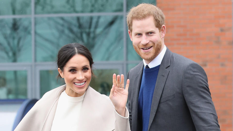 Mandatory Credit: Photo by REX/Shutterstock (9474653aq)Meghan Markle and Prince Harry depart Catalyst Inc, Northern Ireland's next generation science parkPrince Harry and Meghan Markle visit to Belfast, Northern Ireland, UK - 23 Mar 2018.