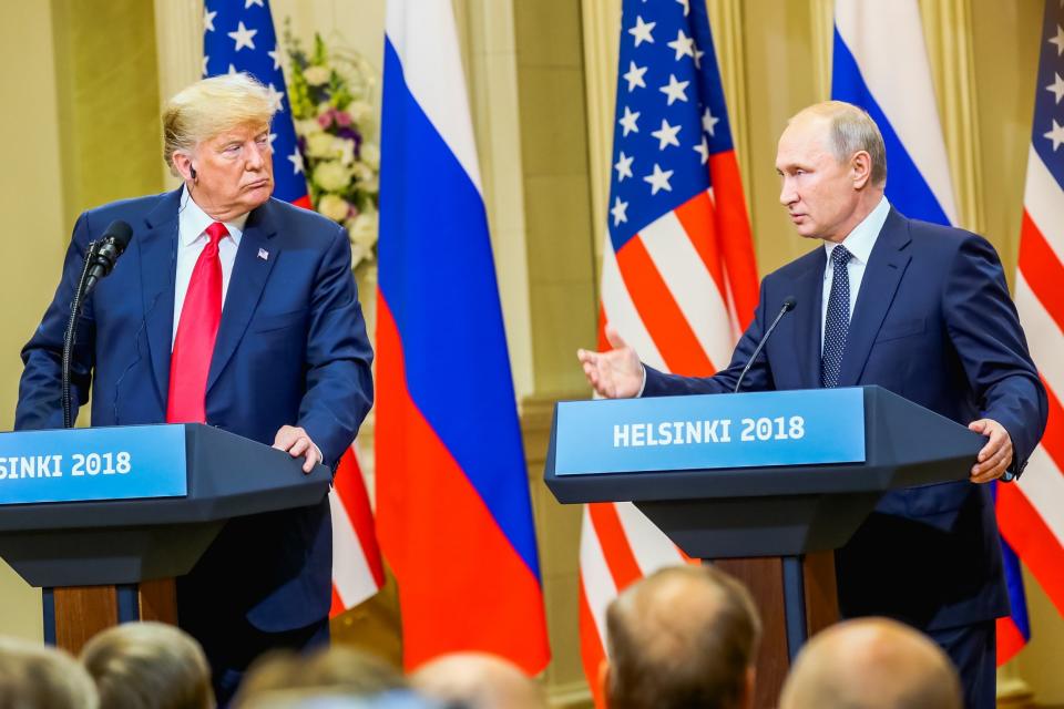 Late night hosts Jimmy Fallon and Stephen Colbert accuse Trump of 'treason' after Putin meeting