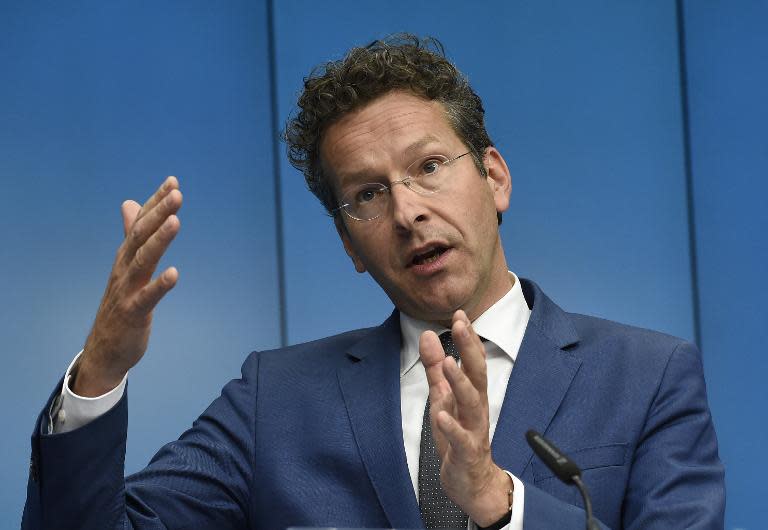 Dutch Finance Minister Jeroen Dijsselbloem speaks during a joint press conference in Brussels, on May 15, 2015