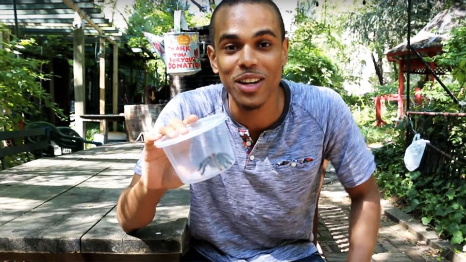 Junior Haha, otherwise known as Nuruddin Muhammad, is a stuntman who has previously filmed himself eating a scorpion. Photo: YouTube