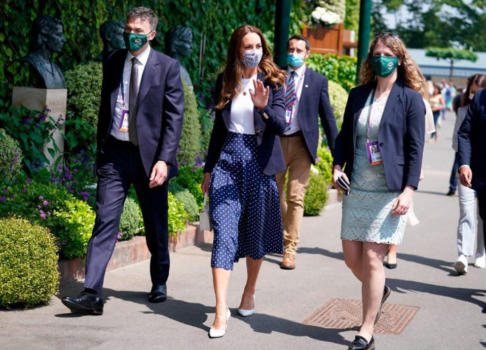 The Duchess of Cambridge during her visit on day five of Wimbledon at The All England Lawn Tennis and Croquet Club, Wimbledon, July 2. - Credit: AP