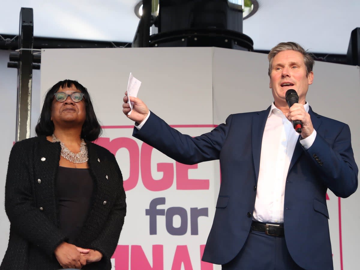 Diane Abbott and then-shadow Brexit secretary Keir Starmer at 2019 rally (PA)