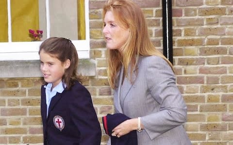 Princess Eugenie arriving with her mother, the Duchess of York, for her first day at St George's School - Credit: Tim Ockenden /PA