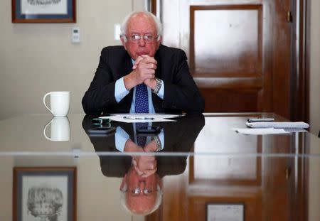 U.S. Sen. Bernie Sanders (I-VT) is interviewed by Reuters reporters at his office on Capitol Hill in Washington, U.S. October 17, 2017. REUTERS/Eric Thayer