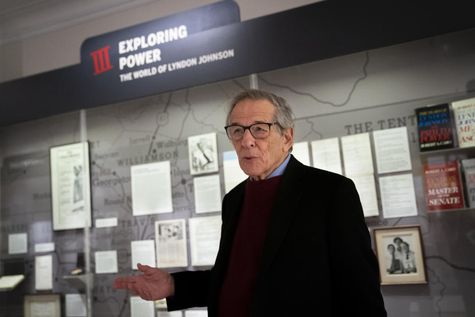 Author and biographer Robert Caro appears during a tour of a permanent exhibit in his honor, "Turn Every Page": Inside the Robert A. Caro Archive, at the New York Historical Society Museum & Library in New York on Wednesday, Oct. 20, 2021. (AP Photo/John Minchillo)